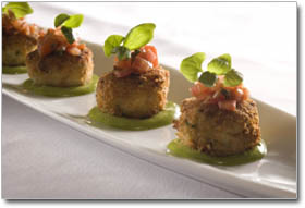 Bite-size appetizers on a long plate