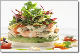Seafood stack with fresh greens