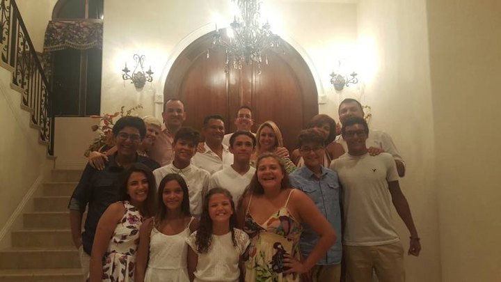 Group celebrating on the staircase