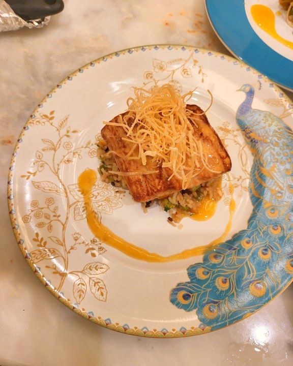 Plated entrée on decorative china