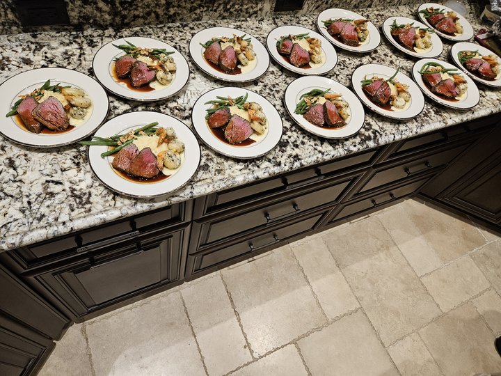 Plated dinners on a granite counter